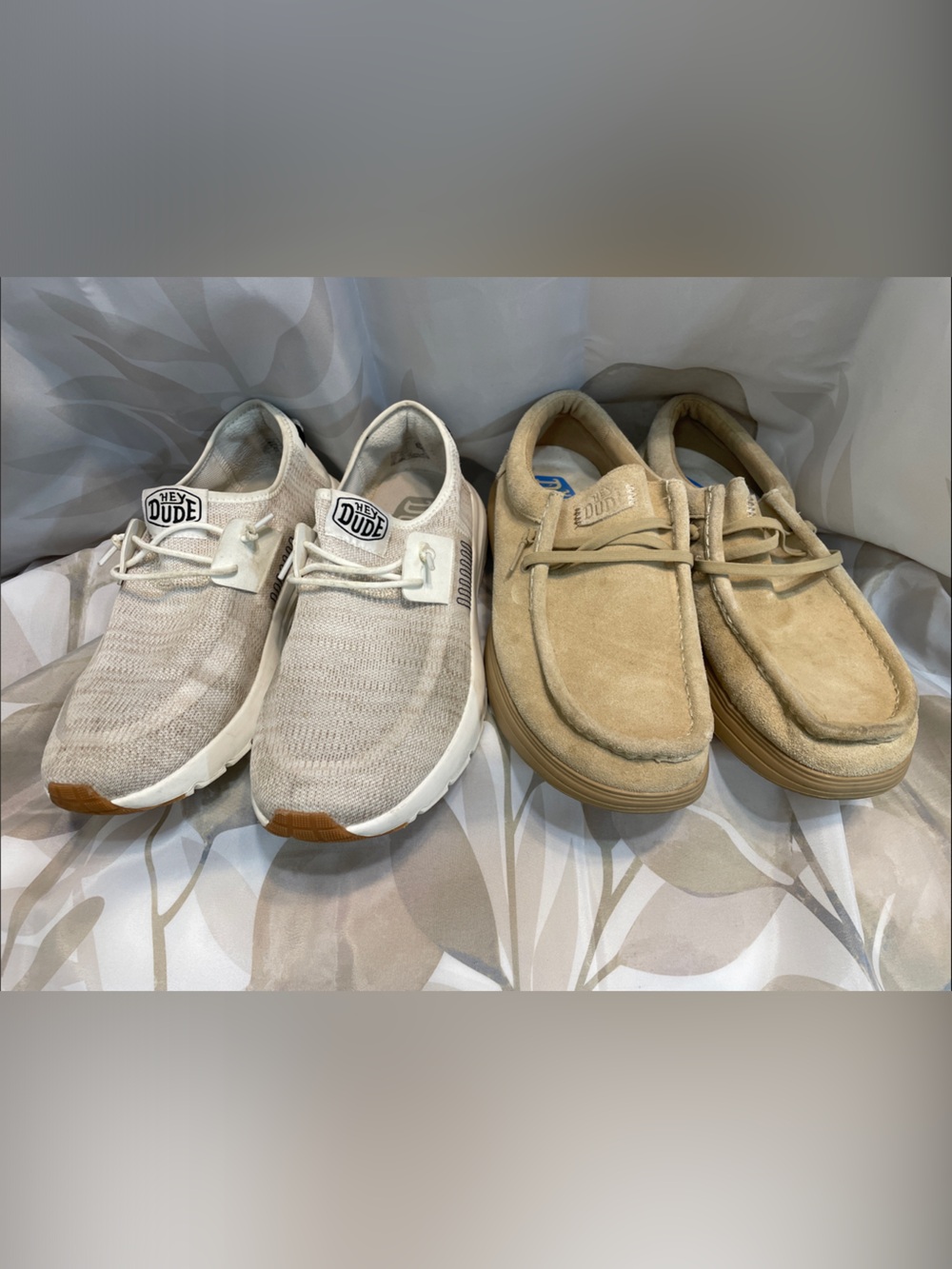 2 Hey Dude Casual Sneakers in Beige and Gum Accent